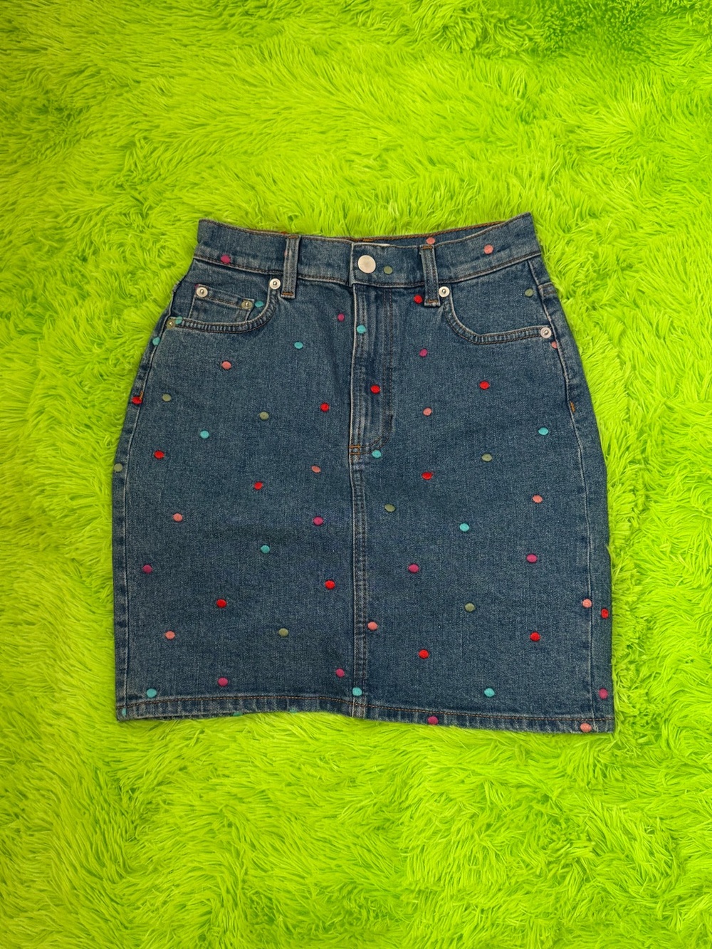 & Other Stories Blue Denim Mini Skirt with Polka Dots